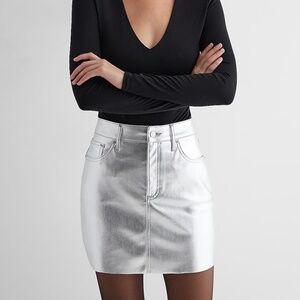 Express High Waisted Metallic Mini Skirt - Metallic Silver 8